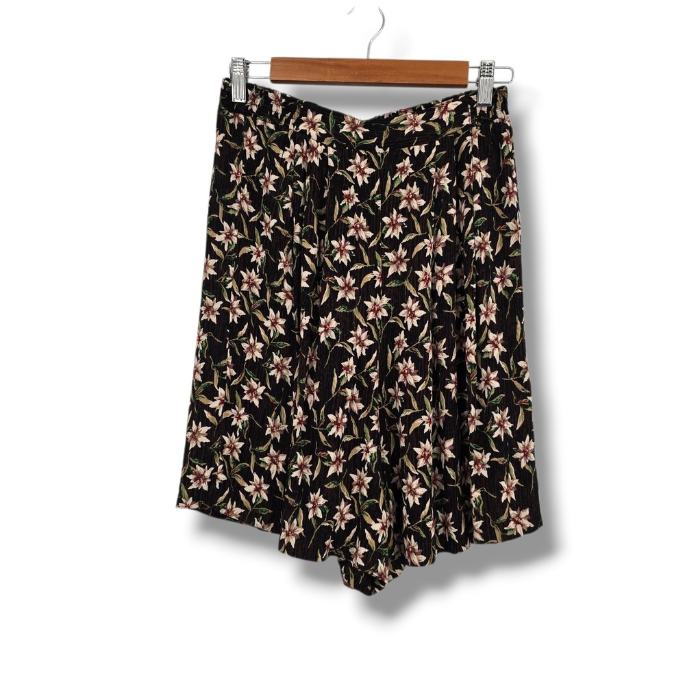 Vintage Options Melrose Brown Floral Rayon Wide Leg Shorts Womens Medium FT3103S